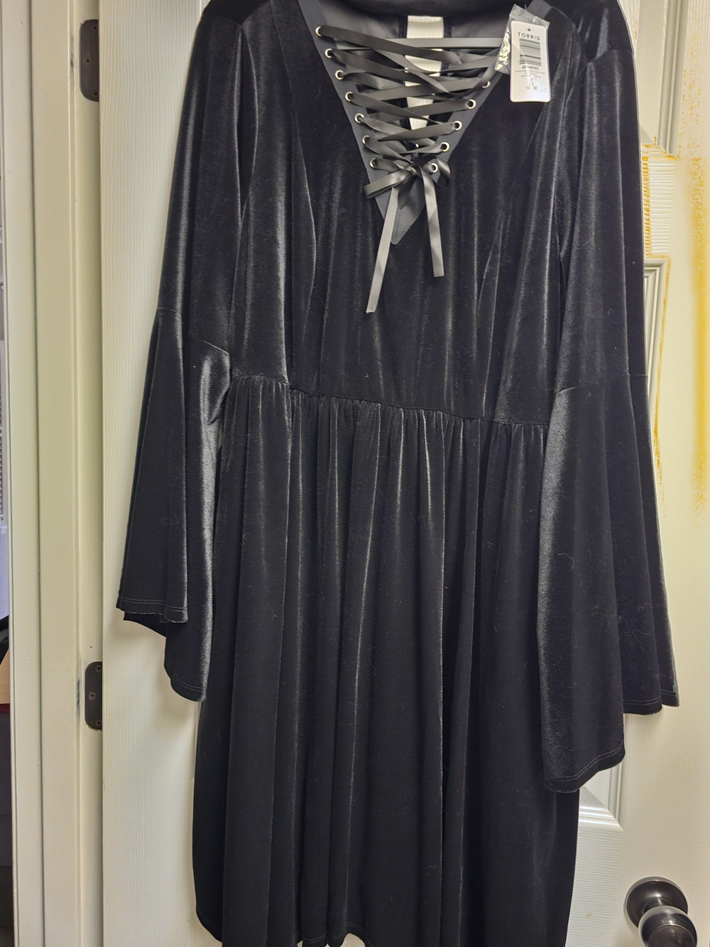 torrid Black Velvet Lace-Up V-Neck Long Sleeve Dress